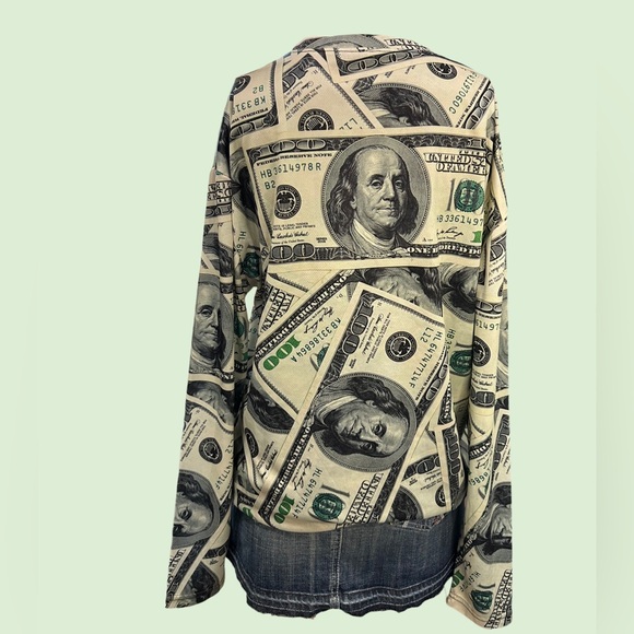 100 Dollar Bill Print Long Sleeve Round Neck Pullover Sz M - Picture 2 of 4